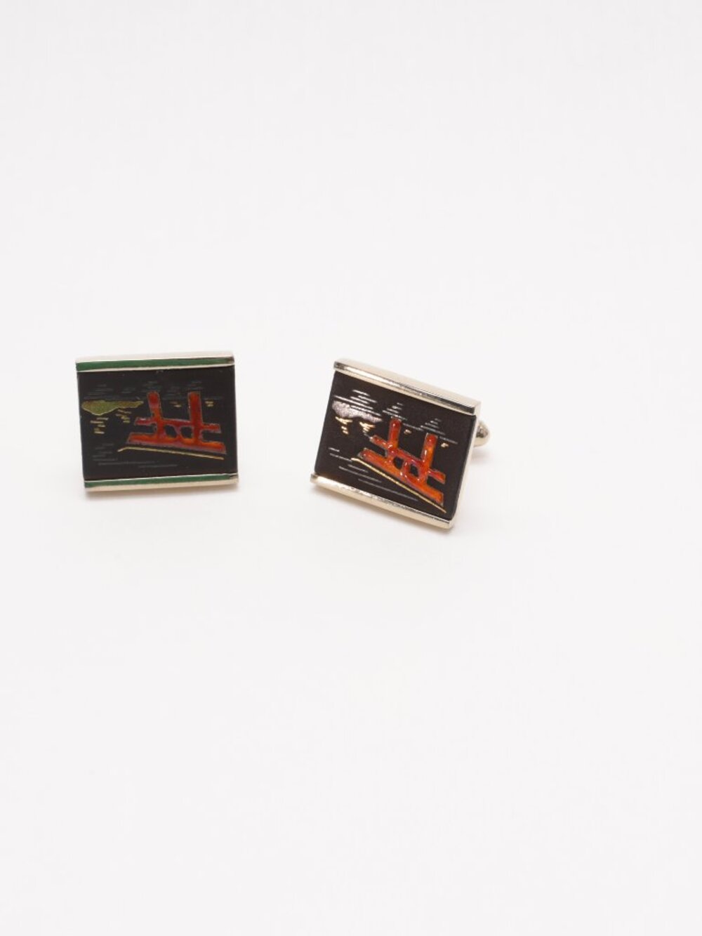 Vintage Swank GOLD Tone ASIAN Style CUFFLINKS